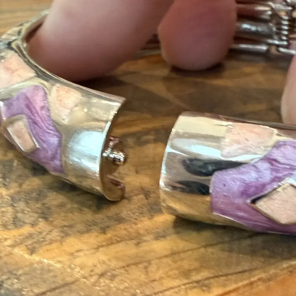 MultiColor Floral Enamel Bangle Bracelet Pearl Pink Purple